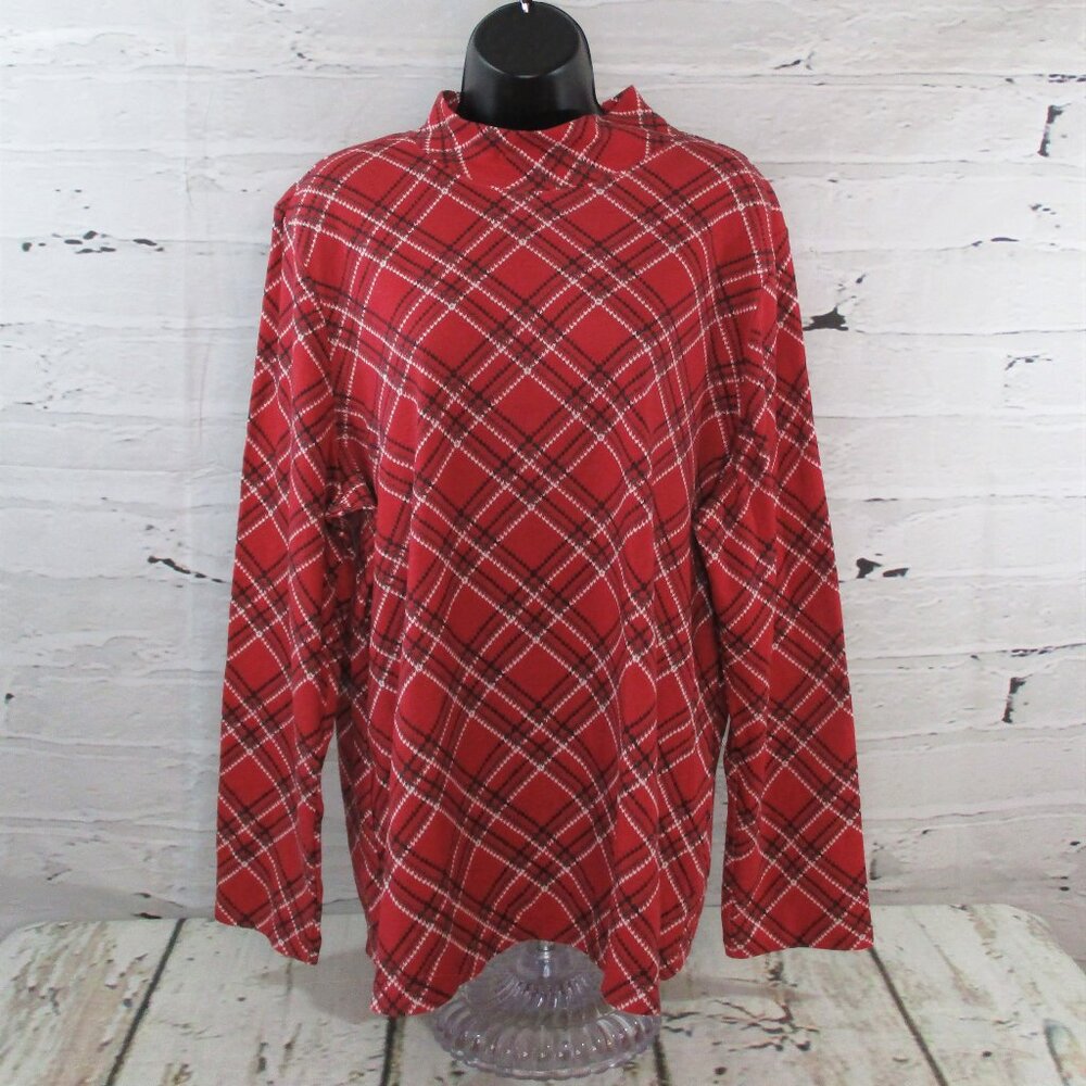 Karen Scott Mock Neck Plaid Pullover Top